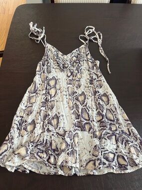 Snake Print Tie-Strap Sundress in Cream and Dark purple